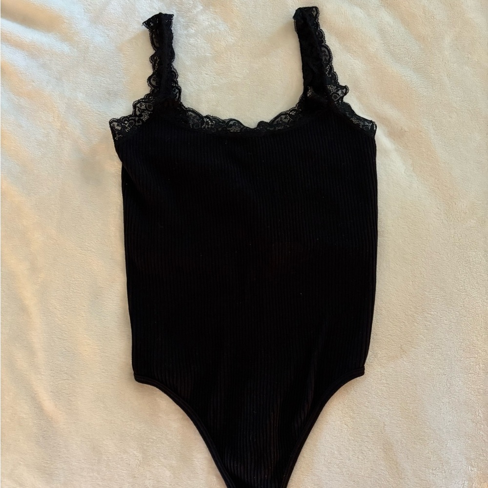 Hippie Rose Black Ribbed Lace Bodysuit
